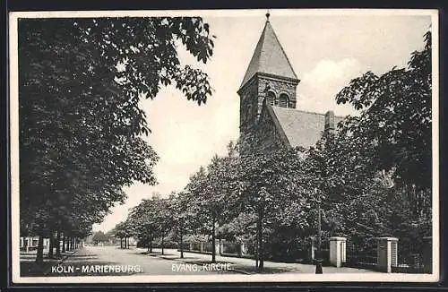 AK Köln-Marienburg, Evangelische Kirche mit Strassenpartie