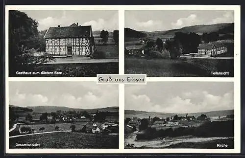 AK Erbsen, Gasthaus zum düstern Born, Kirche, Teilansicht