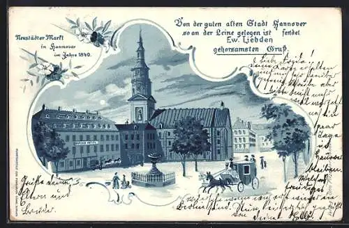 Lithographie Hannover, Blick auf den Neustädter Markt