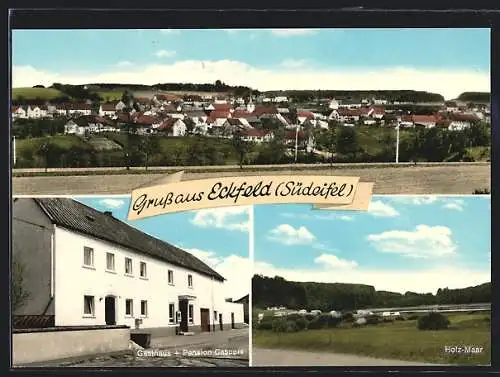 AK Eckfeld /Südeifel, Gasthaus und Pension Caspers, Ortsansicht