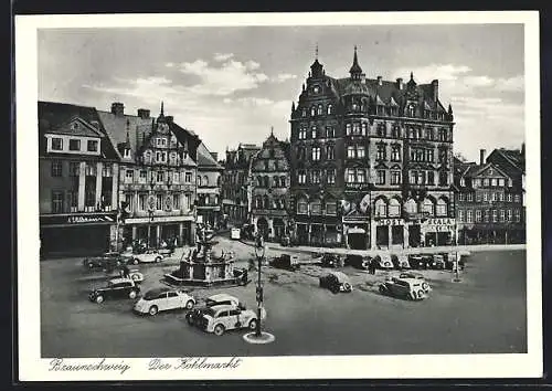 AK Braunschweig, Blick auf den Kohlmarkt und Geschäfte