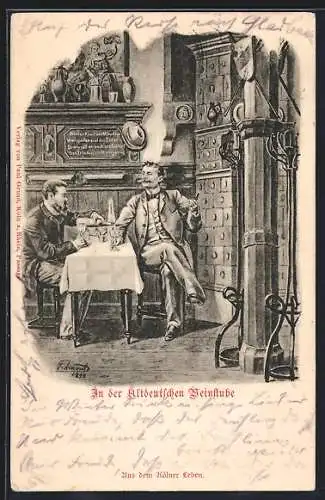 Lithographie Köln, Gäste in der Altdeutschen Weinstube