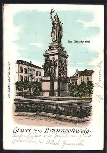 Lithographie Braunschweig, das Siegesdenkmal