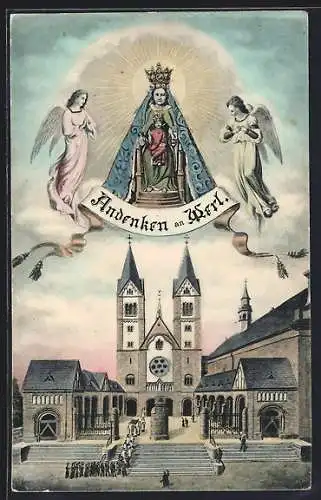 AK Werl, Mariendarstellung über der Kirche