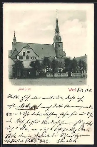 AK Werl, Marktplatz mit der Kirche