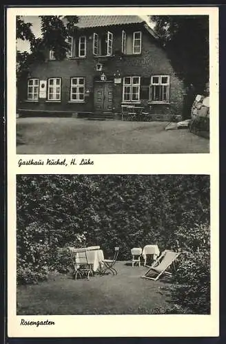 AK Malente, Das Gasthaus Nüchel v. H. Lühe, mit Rosengarten