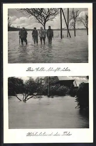 AK Krautsand, Buhrfeind`s Hotel, Hochwasser der Elbe