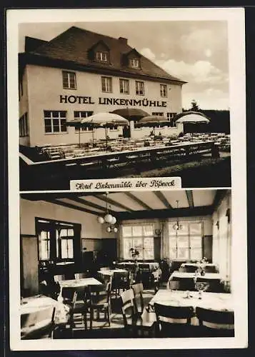 AK Pössneck, Hotel Linkenmühle mit Innenansicht