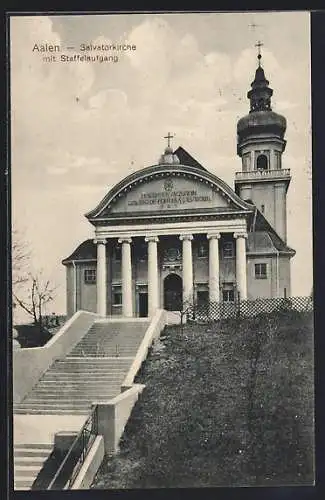 AK Aalen, Salvatorkirche mit Staffelaufgang