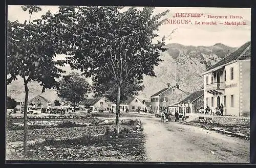 AK Niegus, Marktplatz mit Grand Hotel