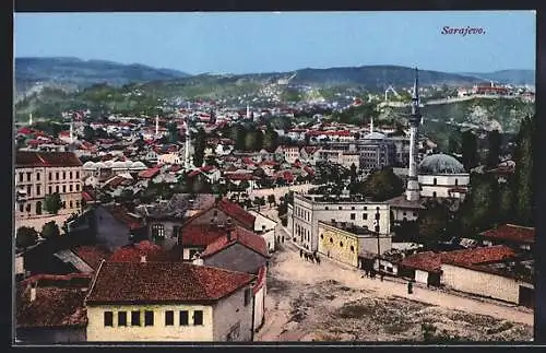 AK Sarajevo, Ortsansicht mit einem Minarett