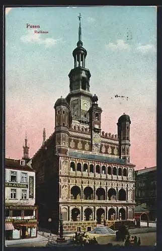 AK Posen / Poznan, Rathaus im Abendlicht