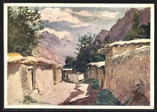 Künstler-AK Tachkent, Village musulman dans les montagnes