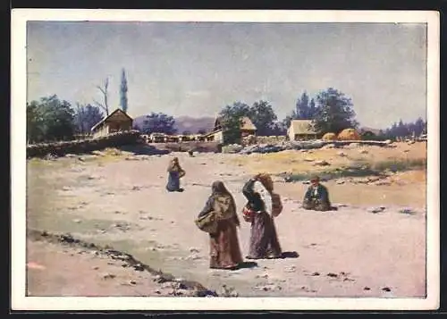 Künstler-AK Phnety /Caucasus, Villagers carrying goods