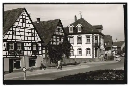 6 Fotografien Schöning & Co., Lübeck, Ansicht Langensteinbach, Dorfstrasse, Kirche, Pflegeheim, Gasthaus zum Anker u.a.