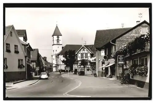 6 Fotografien Schöning & Co., Lübeck, Ansicht Langensteinbach, Dorfstrasse, Kirche, Pflegeheim, Gasthaus zum Anker u.a.