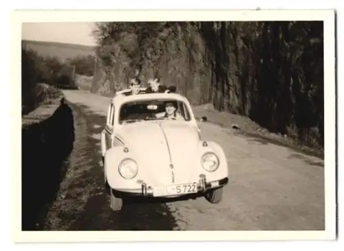 3 Fotografien Schacht, Sohren, Auto VW Käfer, Familie mit Volkswagen PKW