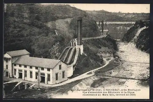 AK Rochebut près Montlucon, Barage sur le Cher, Vue d`ensemnle des Bâtiments et la Digue