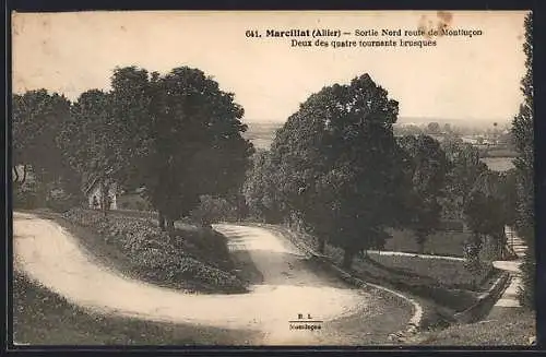 AK Marcillat /Allier, Sortie Nord route de Montlucon, Deux des quatre tournants brusques