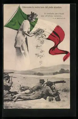 AK Liberemo le nostre terre dal piede straniero, Italia wacht über italienische Soldaten