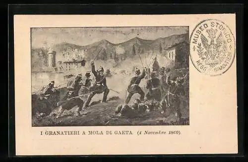 Künstler-AK I Granatieri a Mola di Gaeta, Italienische Infanterie-Soldaten in der Schlacht 1860