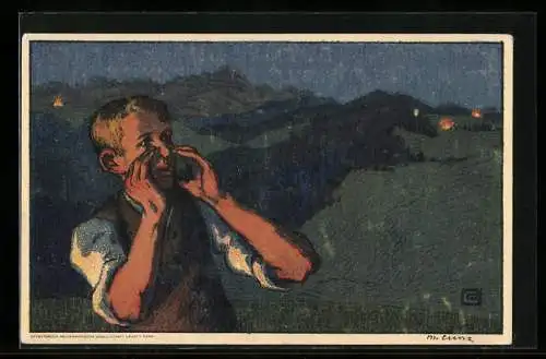 Künstler-AK Schweizer Bundesfeier 1926, jodelnder Knabe