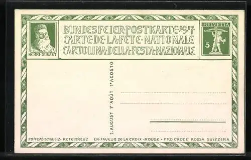 AK Schweizer Bundesfeier 1917, für das Rote Kreuz, Helft den Schwachen und Bedürftigen