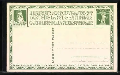 AK Schweizer Bundesfeier 1917, für das Rote Kreuz, Helft den Schwachen und Bedürftigen