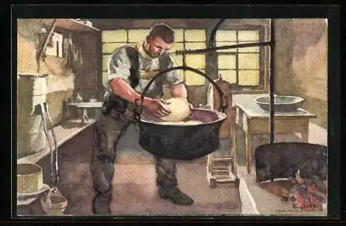 AK Bäcker beim Formen eines Brotlaibs, Schweizer Bundesfeier 1920