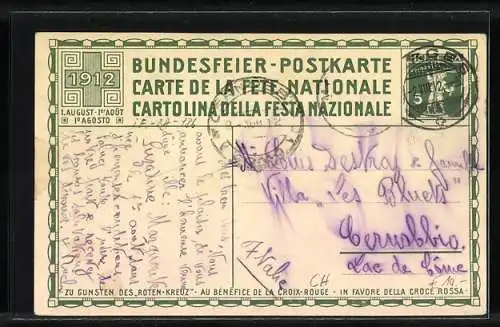 Künstler-AK Schweizer Bundesfeier 1912, Laternenfest in den Bergen