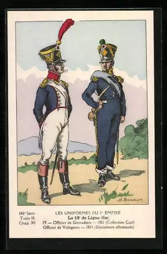 Künstler-AK Les Uniformes du Ier Empire, Le 18e de Ligne, Officiers