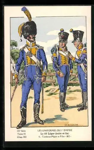 Künstler-AK Les Uniformes du Ier Empire, Le 10e Leger, Tambour-Major et Fifre