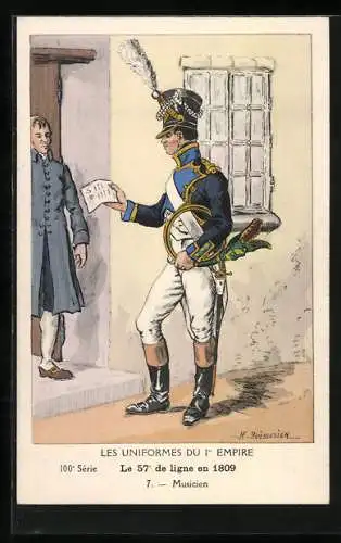 Künstler-AK Les Uniformes du Ier Empire, Le 57e de Ligne en 1809, Musicien