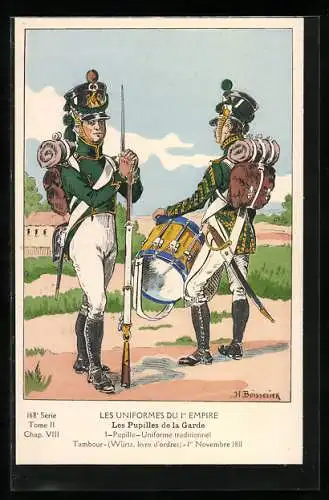 Künstler-AK Les Uniformes du Ier Empire, Les Pupilles de la Garde, Uniforme traditionnel, Tambour