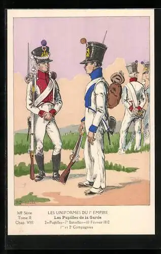 Künstler-AK Les Uniformes du Ier Empire, Les Pupilles de la Garde, 7e Bataillon 1812