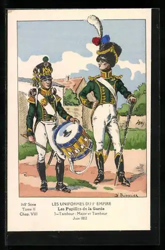 Künstler-AK Les Uniformes du Ier Empire, Les Pupilles de la Garde, Tambour-Major et Tambour