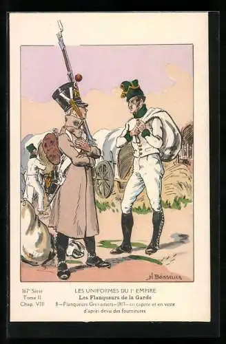 Künstler-AK Les Uniformes du Ier Empire, Les Flanqueurs de la Garde, Flanqueurs-Grenadiers