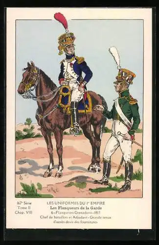 Künstler-AK Les Uniformes du Ier Empire, Les Flanqueurs de la Garde, Chef de bataillon et Adjudant