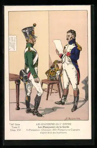 Künstler-AK Les Uniformes du Ier Empire, Les Flanqueurs de la Garde, Flanqueur et Capitaine