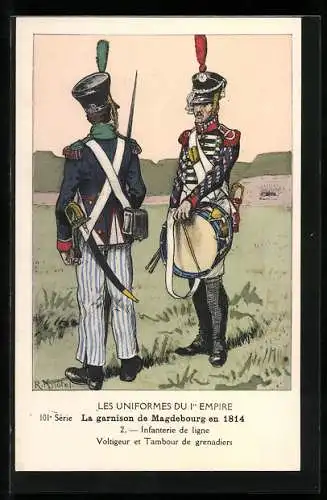 Künstler-AK Les Uniformes du Ier Empire, Le Garnison de Magdebourg en 1814, Infanterie de ligne