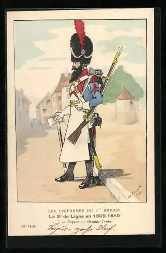 Künstler-AK Les Uniformes du Ier Empire, Le 3e de Ligne en1809-1810, Sapeur