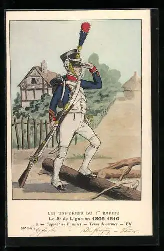 Künstler-AK Les Uniformes du Ier Empire, Le 3e de Ligne en1809-1810, Caporal deFusiliers