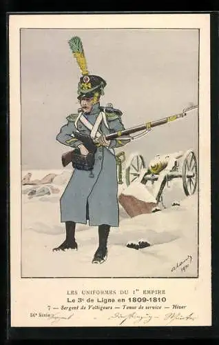 Künstler-AK Les Uniformes du Ier Empire, Le 3e de Ligne en1809-1810, Sergent de Voltigeurs