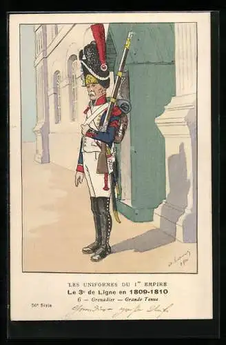 Künstler-AK Les Uniformes du Ier Empire, Le 3e de Ligne en1809-1810, Grenadier