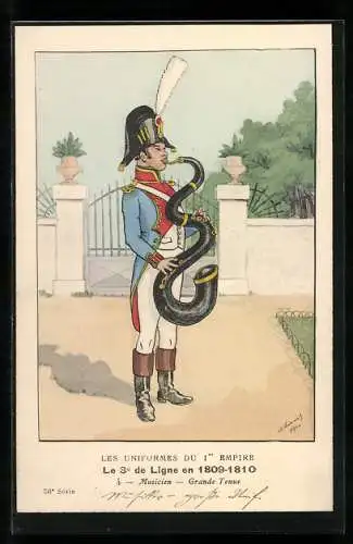 Künstler-AK Les Uniformes du Ier Empire, Le 3e de Ligne en1809-1810, Musicien