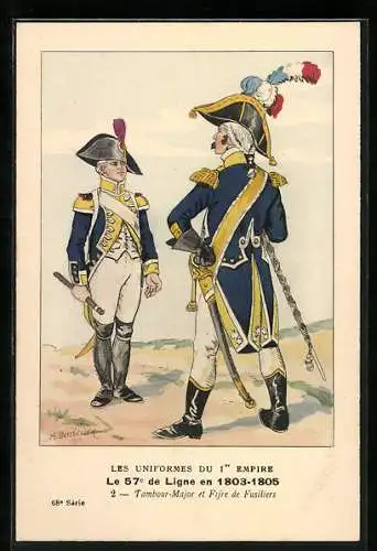 Künstler-AK Les Uniformes du Ier Empire, Le 57e de Ligne en 1803-1805, Tambour-Major et Fifre de Fusiliers