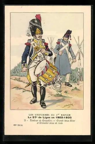 Künstler-AK Les Uniformes du Ier Empire, Le 57e de Ligne en 1803-1805, Tambour de Grenadiers