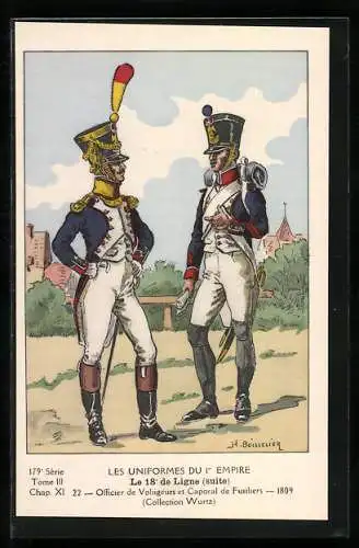 Künstler-AK Le 18 de Ligne, Officier de Voltiguers et Caporal de Fusiliers