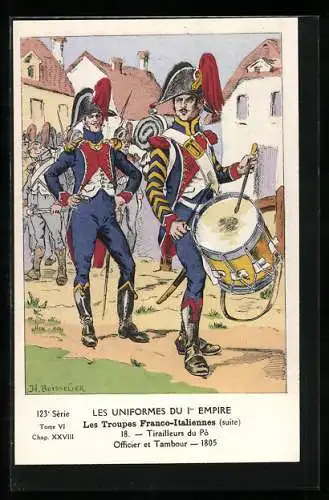 Künstler-AK Les Troupes Franco-Italiennes, Tirailleurs du Pô, Officier et Tambour