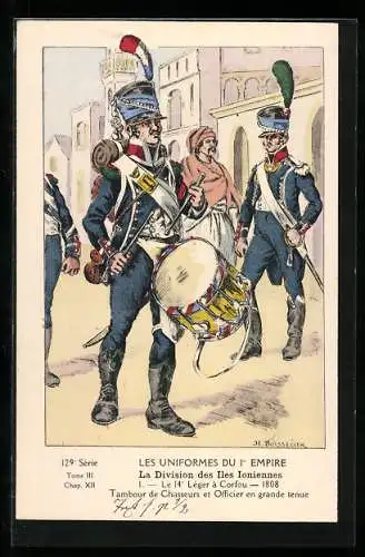 Künstler-AK La Division des Iles Ioniennes, Tambour de Chasseur et Officier en grande tenue